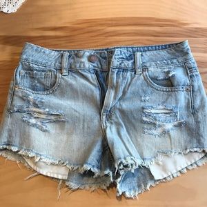High waisted distressed denim shorts